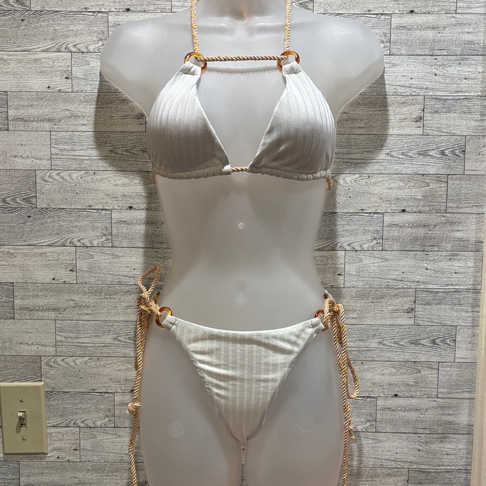 Source Unknown White and Tan Bikini